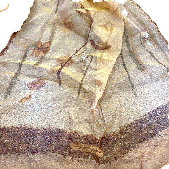 SALVATORE FERRAGAMO Sheer Scarf Silk Rectangle Burnt Orange Flowers Butterflies - Picture 9 of 11